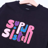 BLACK SUPER GIRL EMBROIDERED FLEECE FABRIC SWEATSHIRT