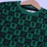 GREEN COOL DUDE PRINT FLEECE FABRIC SWEATSHIRT