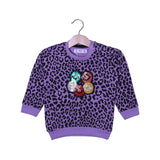 PURPLE CHEETAH PRINT WITH SMILEY TERRY FABRIC SWEATSHIRT