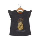 CHARCOAL GREY PINEAPPLE PRINTED T-SHIRT FOR GIRLS