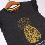 CHARCOAL GREY PINEAPPLE PRINTED T-SHIRT FOR GIRLS