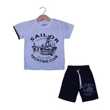 SKY BLUE SAILOR PRINT WITH SHORTS COTTON JERSY FABRIC BABA SUIT