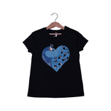 BLACK PEACOCK PRINTED T-SHIRT TOP FOR GIRLS