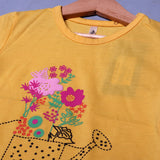 YELLOW FLOWERS & BIRD PRINTED T-SHIRT TOP FOR GIRLS