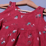 WATERMELON RED TREES PRINT FROCK FOR GIRLS