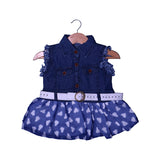 DARK BLUE DENIM WITH BELT & BLUE FRIL FROCK FOR GIRLS