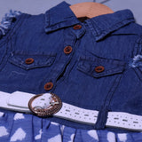 DARK BLUE DENIM WITH BELT & BLUE FRIL FROCK FOR GIRLS