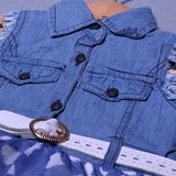 LIGHT BLUE DENIM WITH BELT & BLUE FRIL FROCK FOR GIRLS