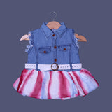 LIGHT BLUE DENIM WITH BELT FROCK FOR GIRLS