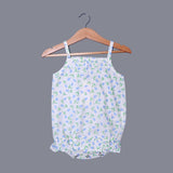 WHITE WITH BLUE FLOWERS PRINTED COTTON FABRIC ROMPER