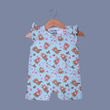 BLUE BEAR & RABBIT PRINTED COTTON JERSY FABRIC ROMPER