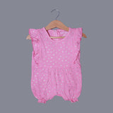 PINK FRIL HEARTS PRINTED COTTON JERSY FABRIC ROMPER