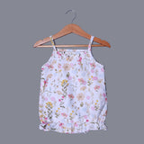 WHITE FRIL SLEEVES LESS FLOWERS PRINTED COTTON FABRIC ROMPER