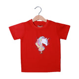 RED UNICORN FACE PRINTED HALF SLEEVES T-SHIRT FOR SUMMERS