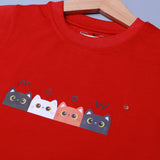 RED MEOW CATS PRINTED HALF SLEEVES T-SHIRT FOR SUMMERS