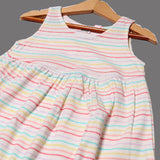 WHITE WITH COLOR FULL STRIPES PRINTED FROCK FOR GIRLS