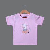 PINK ELEPHANT ON CLOUD PRINTED HALF SLEEVES T-SHIRT FOR SUMMERS