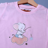 PINK ELEPHANT ON CLOUD PRINTED HALF SLEEVES T-SHIRT FOR SUMMERS