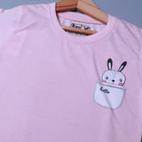 PINK RABBIT ON POCKET PRINTED HALF SLEEVES T-SHIRT FOR SUMMERS