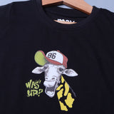 BLACK WAS' UP GIRAFFE PRINTED HALF SLEEVES T-SHIRT FOR SUMMERS