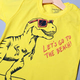 YELLOW WITH BLUE SHORTS "DINO LET'S GO TO THE BEACH" PRINTED BABA SUIT