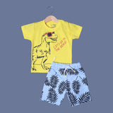 YELLOW WITH BLUE SHORTS "DINO LET'S GO TO THE BEACH" PRINTED BABA SUIT