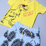 YELLOW WITH BLUE SHORTS "DINO LET'S GO TO THE BEACH" PRINTED BABA SUIT