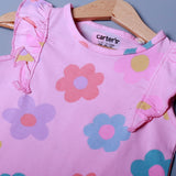 PINK FRIL FLOWERS PRINTED T-SHIRT & SHORTS SUIT FOR GIRLS