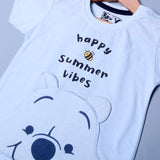 SKY BLUE WITH NAVY BLUE SHORTS "HAPPY SUMMER VIBES" PRINTED BABA SUIT