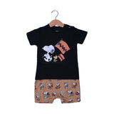 BLACK & ORANGE SNOOPY WITH FLAG PRINTED HALF BODY ROMPER