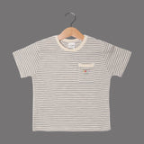 WHITE WITH BLACK LINES WITH POCKET HALF SLEEVES T-SHIRT