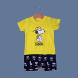 YELLOW WITH NAVY BLUE SNOOPY PRINTED HALF BODY ROMPER