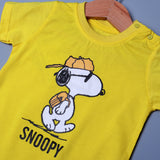 YELLOW WITH NAVY BLUE SNOOPY PRINTED HALF BODY ROMPER