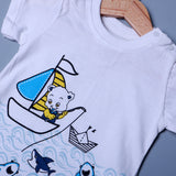 WHITE WITH GREY BOAT & SHARKS PRINTED HALF BODY ROMPER