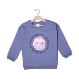 DULL BLUE "SMILEY" PRINTED FLEECE FABRIC SWEATSHIRT