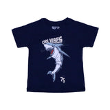 NAVY BLUE "COOL VIBES SHARK" PRINT HALF SLEEVES T-SHIRT FOR BOYS