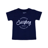 NAVY BLUE "SUMMER SURFING" PRINT HALF SLEEVES T-SHIRT FOR BOYS