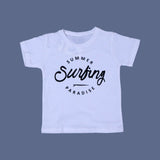 WHITE "SUMMER SURFING" PRINT HALF SLEEVES T-SHIRT FOR BOYS