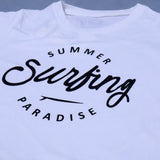 WHITE "SUMMER SURFING" PRINT HALF SLEEVES T-SHIRT FOR BOYS