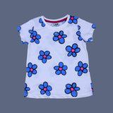 WHITE BIG FLOWERS PRINT T-SHIRT TOP FOR GIRLS