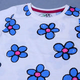 WHITE BIG FLOWERS PRINT T-SHIRT TOP FOR GIRLS