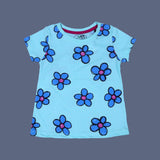 SEA GREEN BIG FLOWERS PRINT T-SHIRT TOP FOR GIRLS