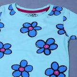 SEA GREEN BIG FLOWERS PRINT T-SHIRT TOP FOR GIRLS