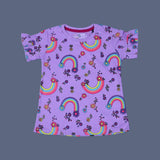 LIGHT PURPLE RAINBOW & FLOWERS PRINT T-SHIRT TOP FOR GIRLS