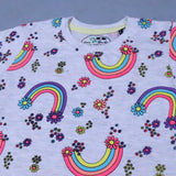 HAZEL GREY RAINBOW & FLOWERS PRINT T-SHIRT TOP FOR GIRLS