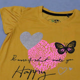 MUSTARD "BUTTERFLY & HAPPY" T-SHIRT TOP FOR GIRLS