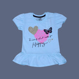 SKY BLUE "BUTTERFLY & HAPPY" T-SHIRT TOP FOR GIRLS