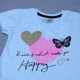 SKY BLUE "BUTTERFLY & HAPPY" T-SHIRT TOP FOR GIRLS