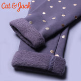 GREY POLKA DOTS FOIL PRINTED FLEECE WARM LEGGING TROUSER FOR GIRLS