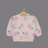 PINK BIG FLOWER PRINT FLEECE FABRIC SWEATSHIRT